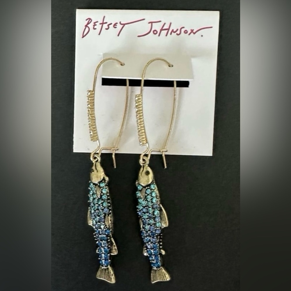 BETSEY JOHNSON Mermaid Jewels Blue Crystal-Studded Fish Dangle Earrings NEW NWT